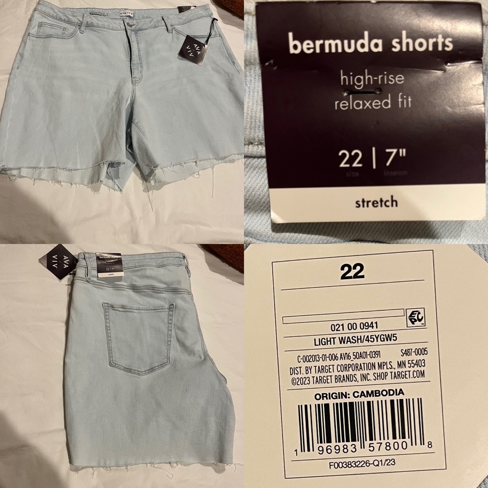 AVA & VIV Bermuda Stretch Jean Shorts High Rise Relaxed Fit Size 22 7”